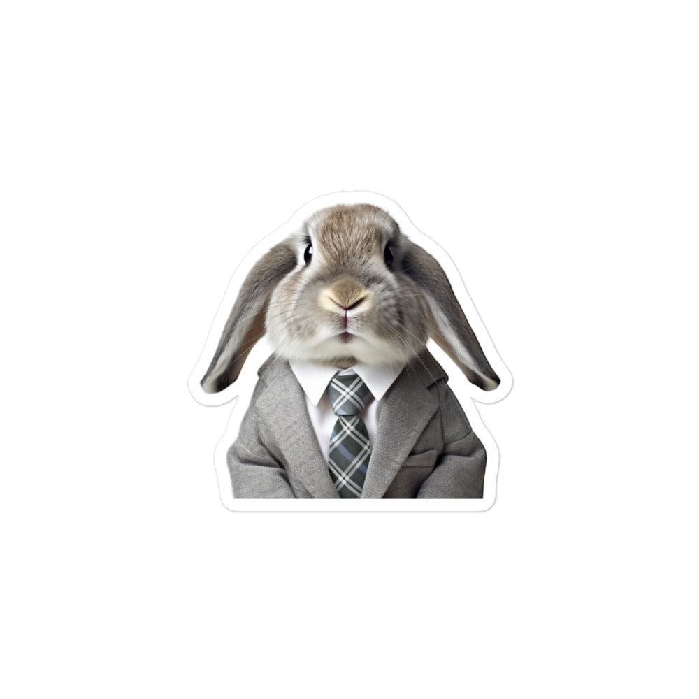 Mini Lop Persuasive Sales Bunny Sticker - Stickerfy.ai