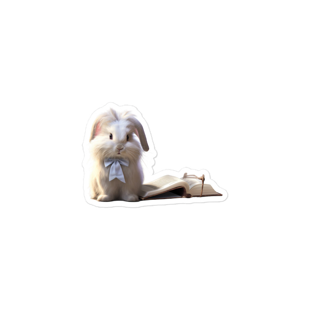 Satin Angora Enthusiastic Student Bunny Sticker - Stickerfy.ai