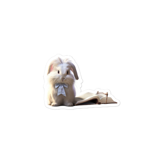 Satin Angora Enthusiastic Student Bunny Sticker - Stickerfy.ai