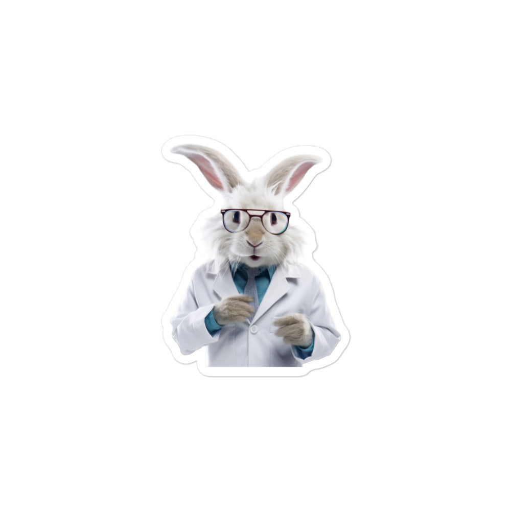 Satin Angora Knowledgeable Pharmacist Bunny Sticker - Stickerfy.ai