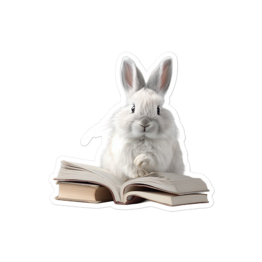 French Angora Enthusiastic Student Bunny Sticker - Stickerfy.ai