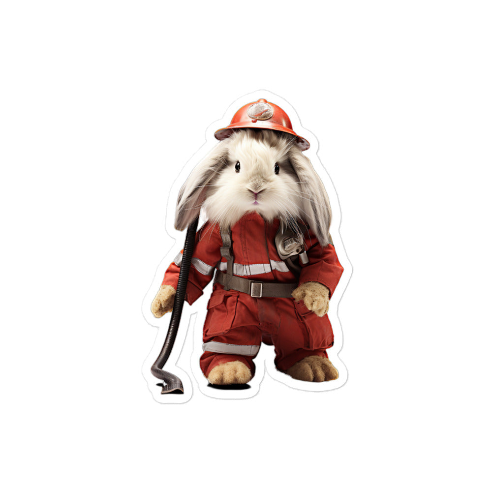 French Angora Brave Firefighter Bunny Sticker - Stickerfy.ai
