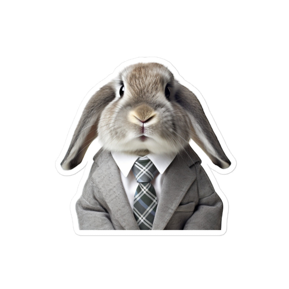 Mini Lop Persuasive Sales Bunny Sticker - Stickerfy.ai