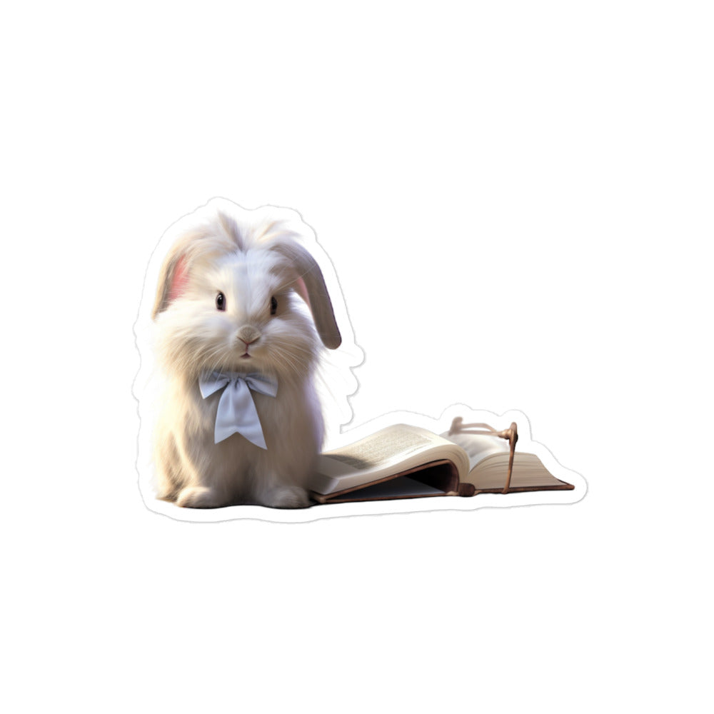 Satin Angora Enthusiastic Student Bunny Sticker - Stickerfy.ai