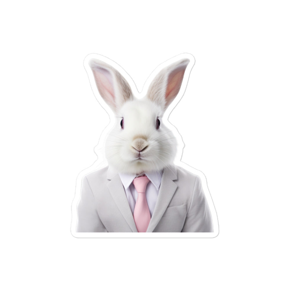 Satin Angora Persuasive Sales Bunny Sticker - Stickerfy.ai