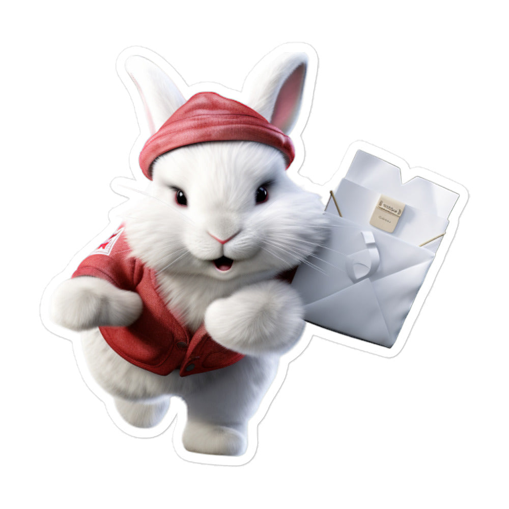 Satin Angora Mail Carrier Bunny Sticker - Stickerfy.ai