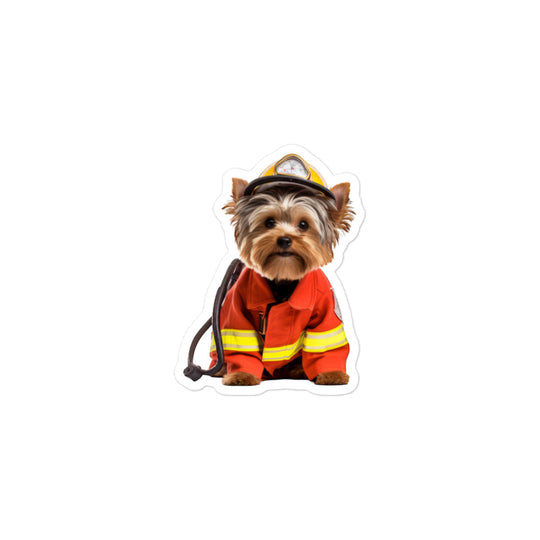 Yorkshire Terrier Firefighter Sticker - Stickerfy.ai