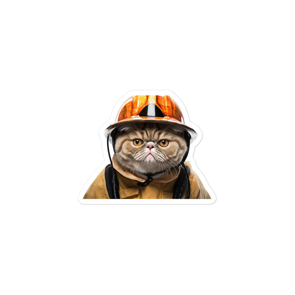 Exotic Shorthair Firefighter Sticker - Stickerfy.ai