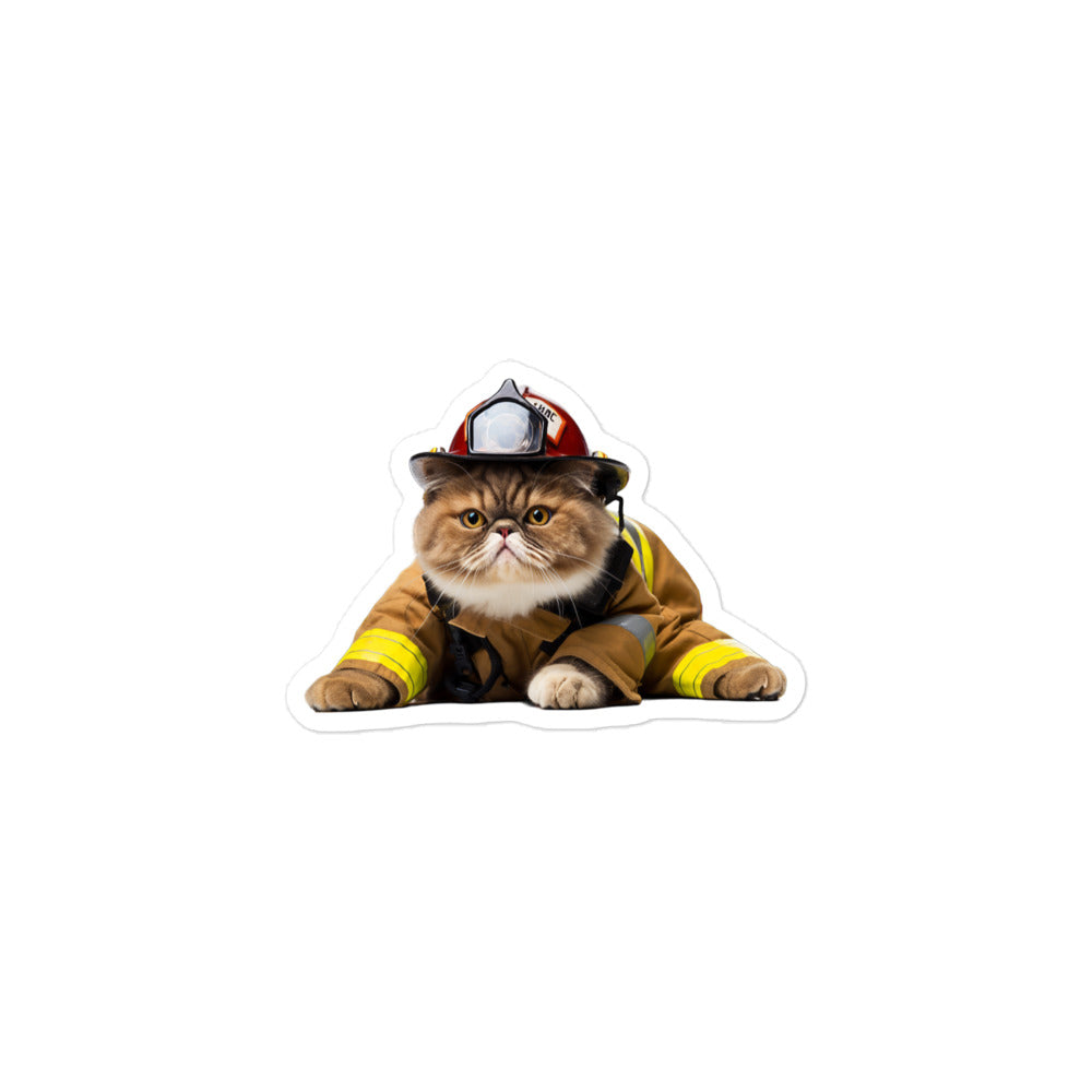 Exotic Shorthair Firefighter Sticker - Stickerfy.ai