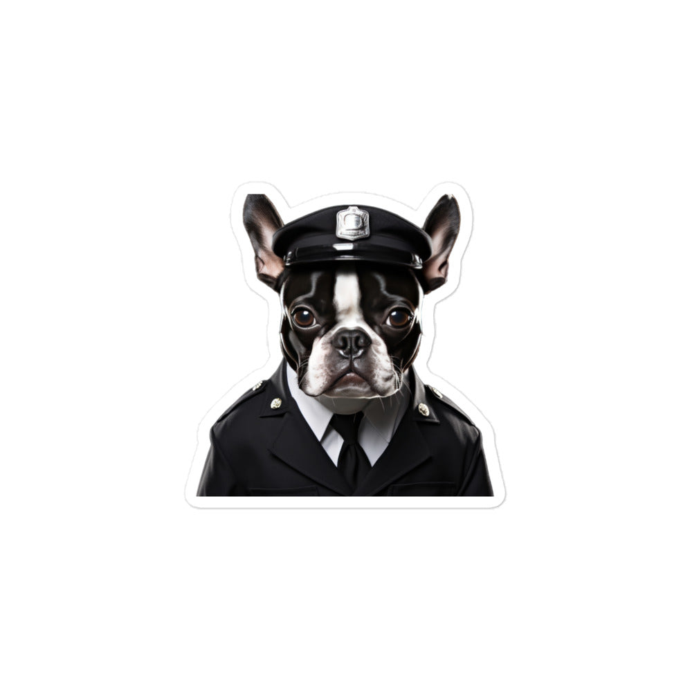 Boston Terrier Security Officer Sticker - Stickerfy.ai