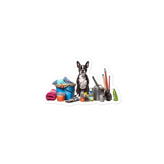 Boston Terrier Janitor Sticker - Stickerfy.ai