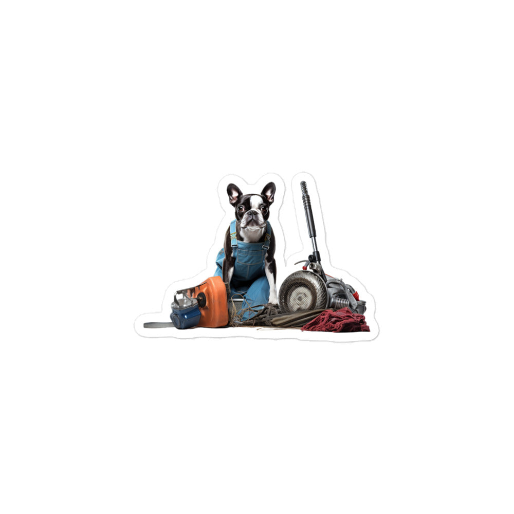 Boston Terrier Janitor Sticker - Stickerfy.ai