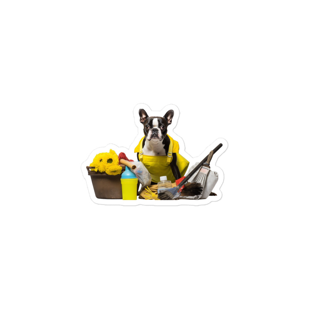 Boston Terrier Janitor Sticker - Stickerfy.ai