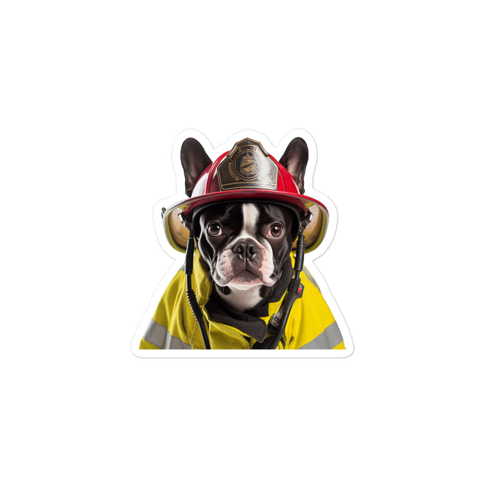 Boston Terrier Firefighter Sticker - Stickerfy.ai