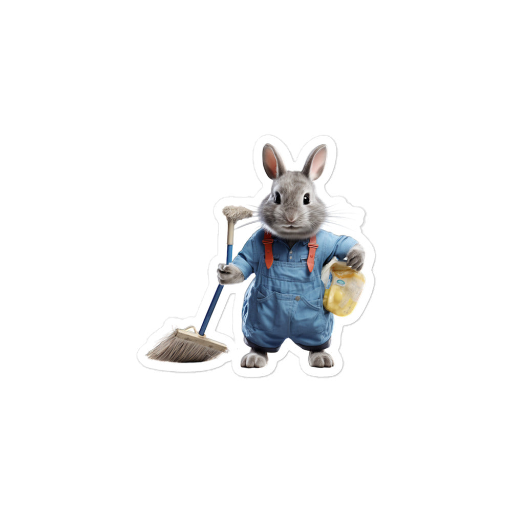 Chinchilla Diligent Janitor Bunny Sticker - Stickerfy.ai