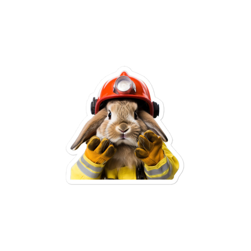 English Lop Brave Firefighter Bunny Sticker - Stickerfy.ai