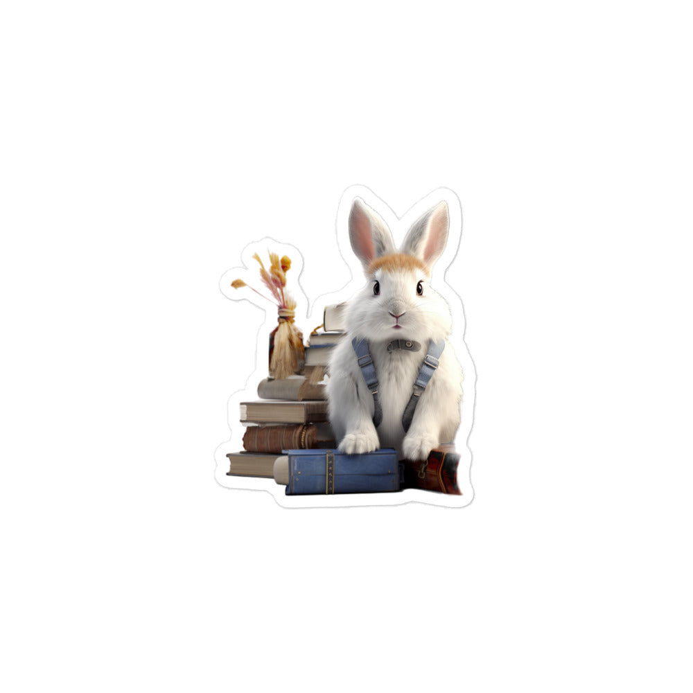 French Angora Enthusiastic Student Bunny Sticker - Stickerfy.ai