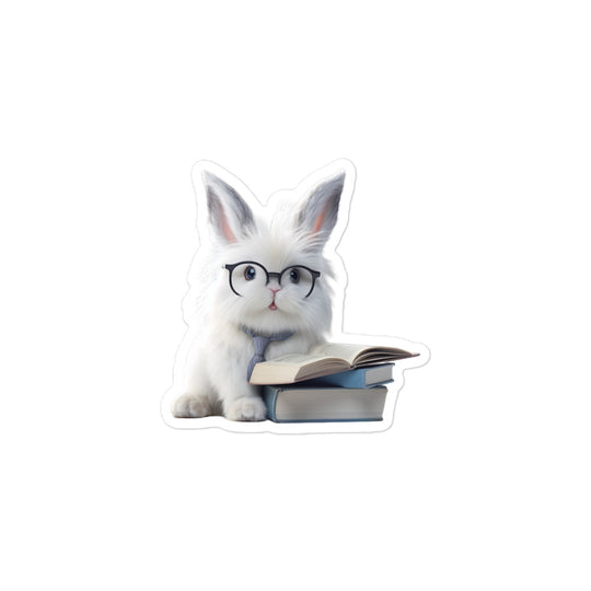 French Angora Enthusiastic Student Bunny Sticker - Stickerfy.ai