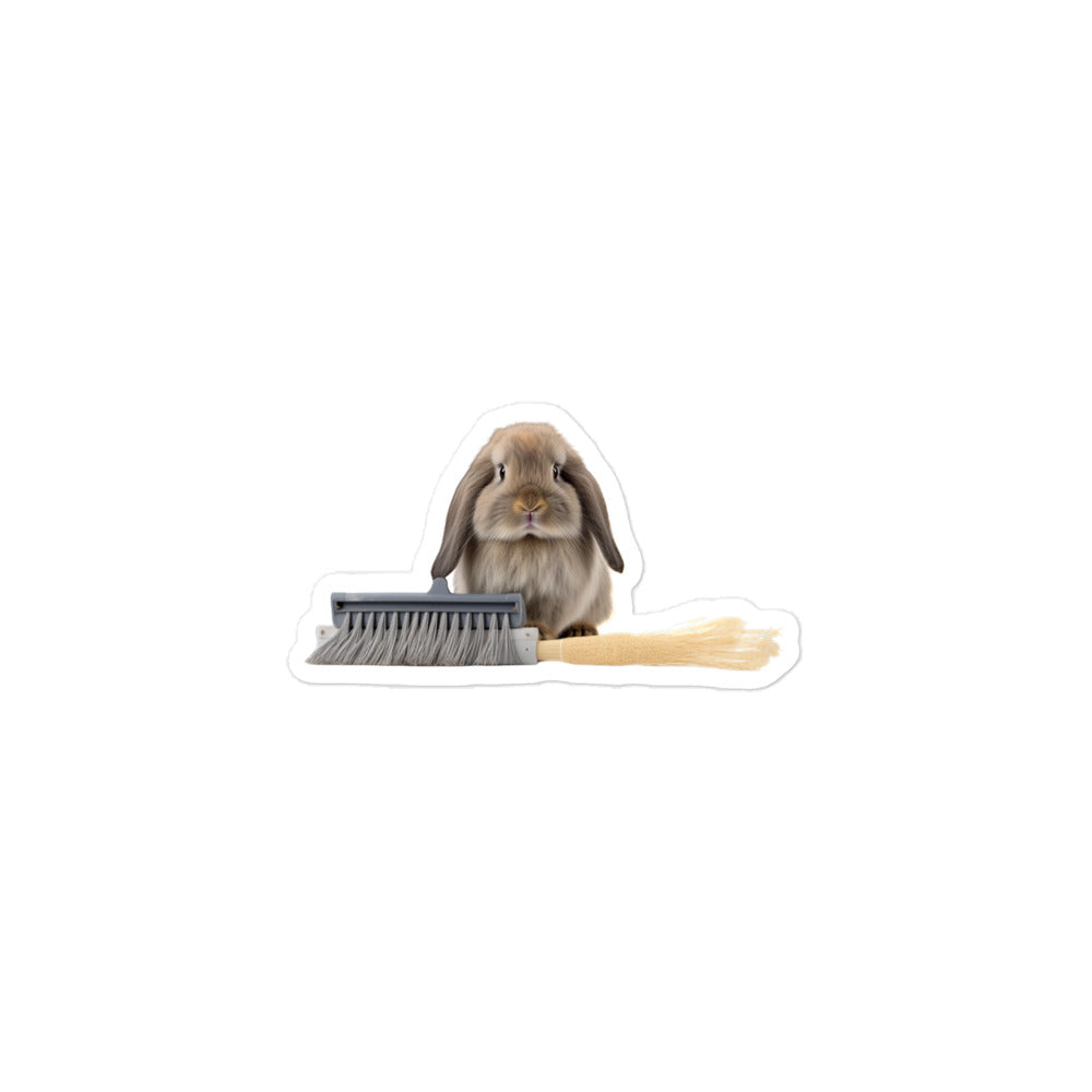 Holland Lop Diligent Janitor Bunny Sticker - Stickerfy.ai