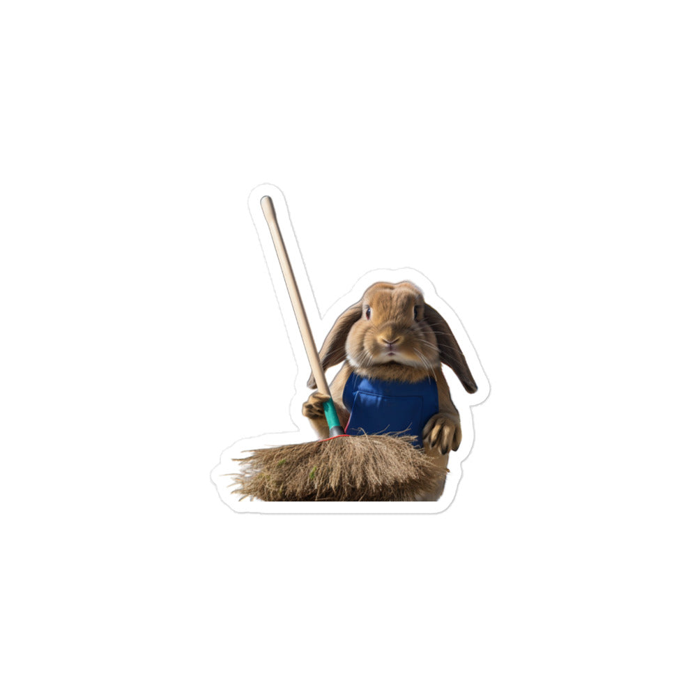 Holland Lop Diligent Janitor Bunny Sticker - Stickerfy.ai