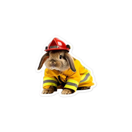 Holland Lop Brave Firefighter Bunny Sticker - Stickerfy.ai