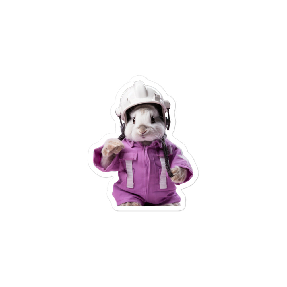 Lilac Brave Firefighter Bunny Sticker - Stickerfy.ai