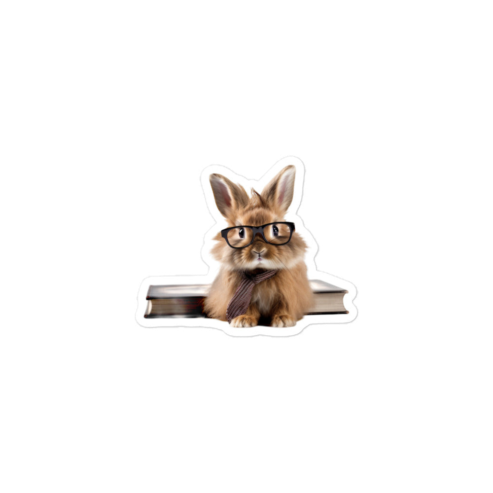 Lionhead Enthusiastic Student Bunny Sticker - Stickerfy.ai