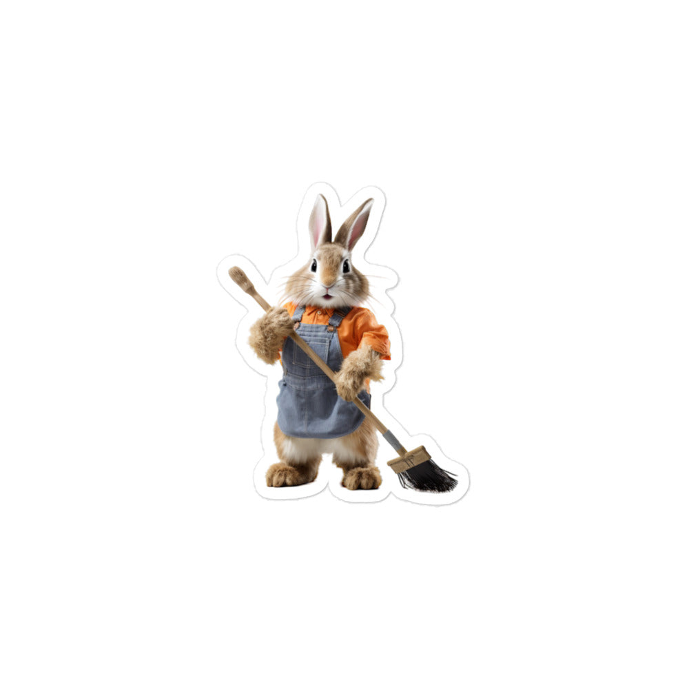 Lionhead Diligent Janitor Bunny Sticker - Stickerfy.ai