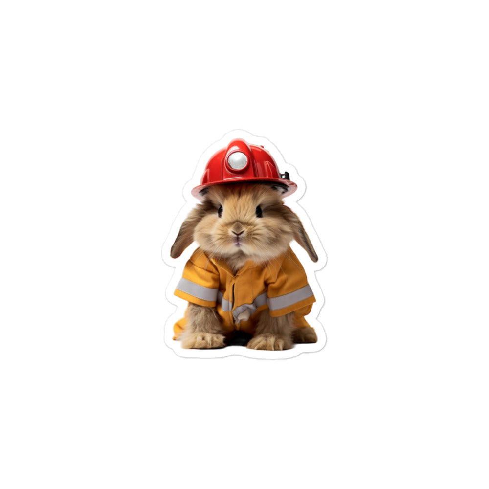 Lionhead Brave Firefighter Bunny Sticker - Stickerfy.ai