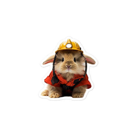 Lionhead Brave Firefighter Bunny Sticker - Stickerfy.ai