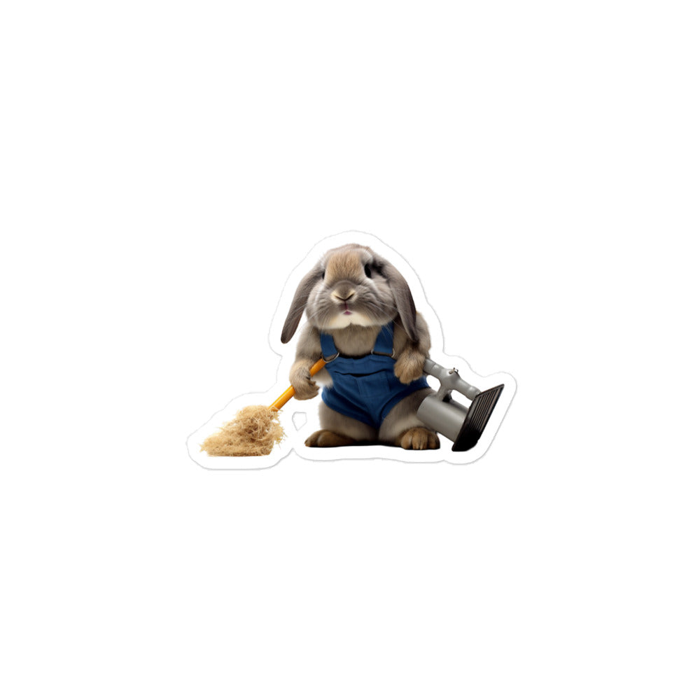 Mini Lop Diligent Janitor Bunny Sticker - Stickerfy.ai