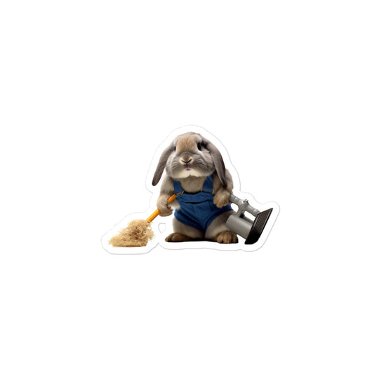 Mini Lop Diligent Janitor Bunny Sticker - Stickerfy.ai