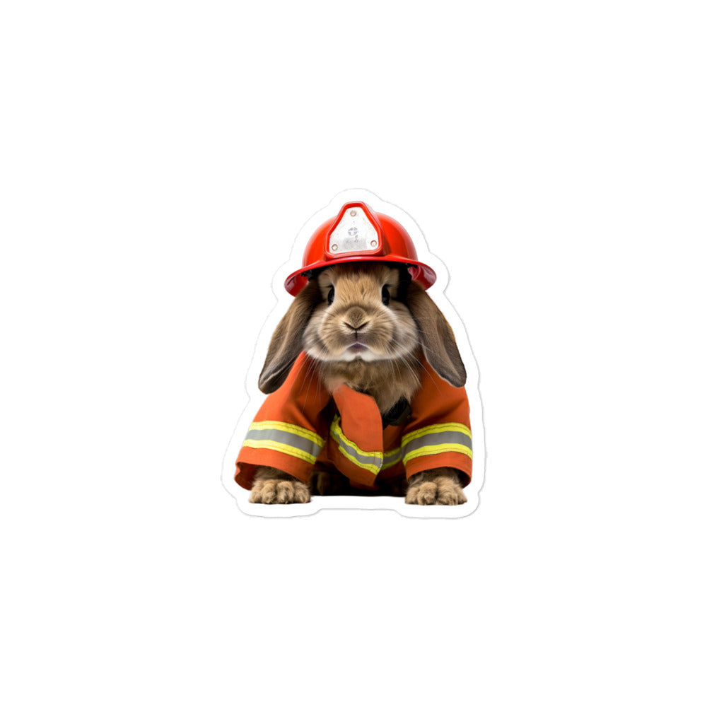 Mini Lop Brave Firefighter Bunny Sticker - Stickerfy.ai