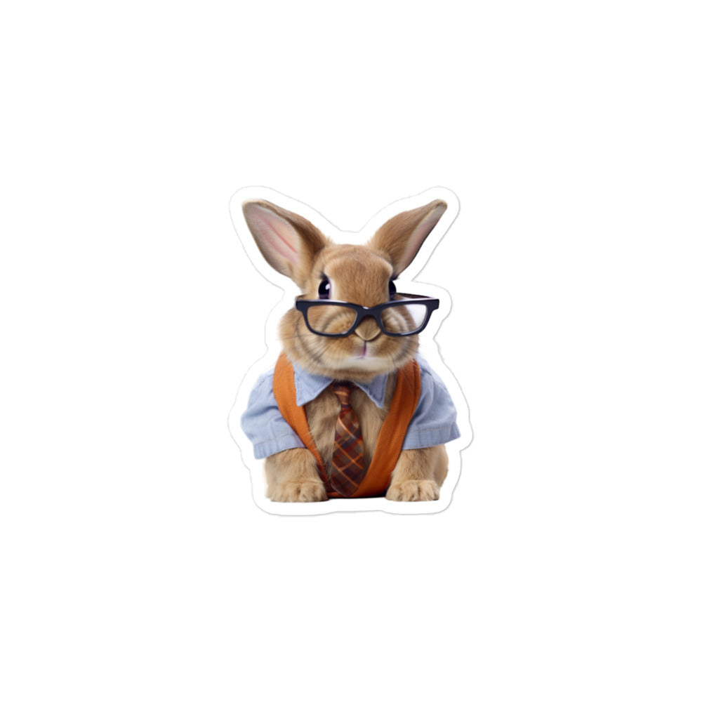 Mini Rex Enthusiastic Student Bunny Sticker - Stickerfy.ai
