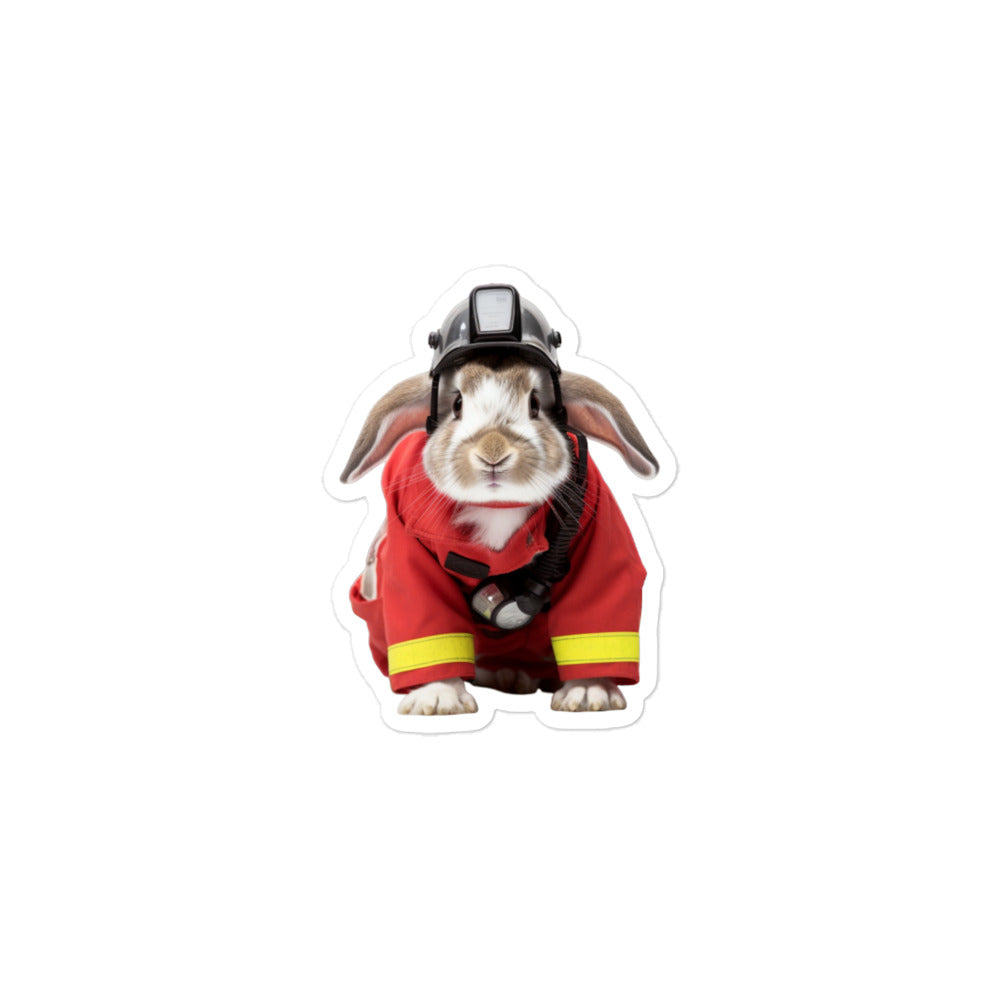 Mini Rex Brave Firefighter Bunny Sticker - Stickerfy.ai