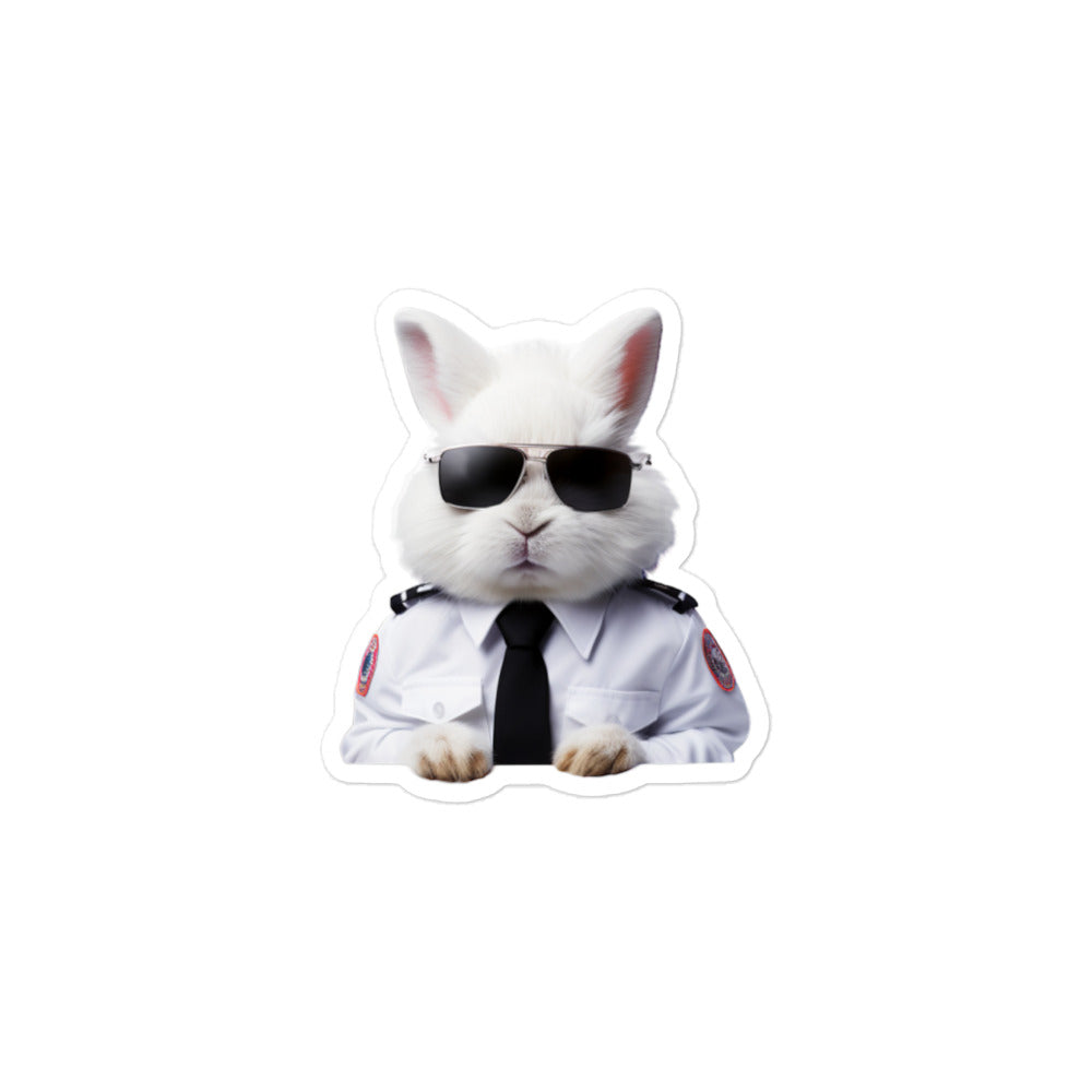 Satin Angora Security Officer Bunny Sticker - Stickerfy.ai