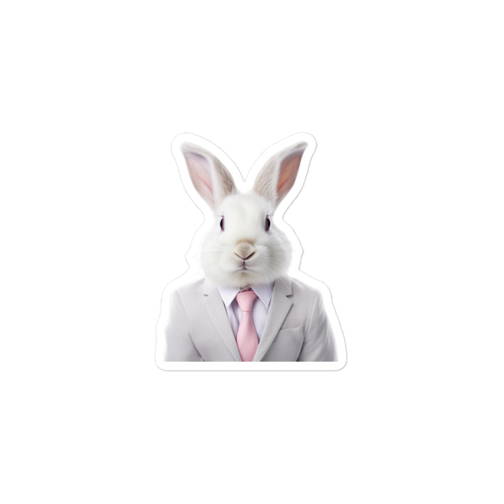 Satin Angora Persuasive Sales Bunny Sticker - Stickerfy.ai