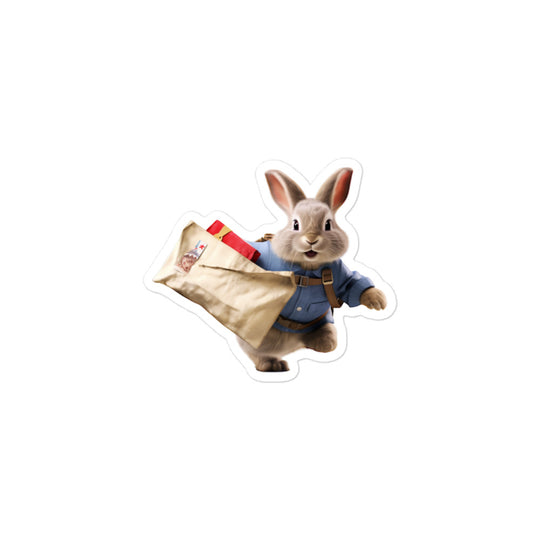 Satin Angora Mail Carrier Bunny Sticker - Stickerfy.ai