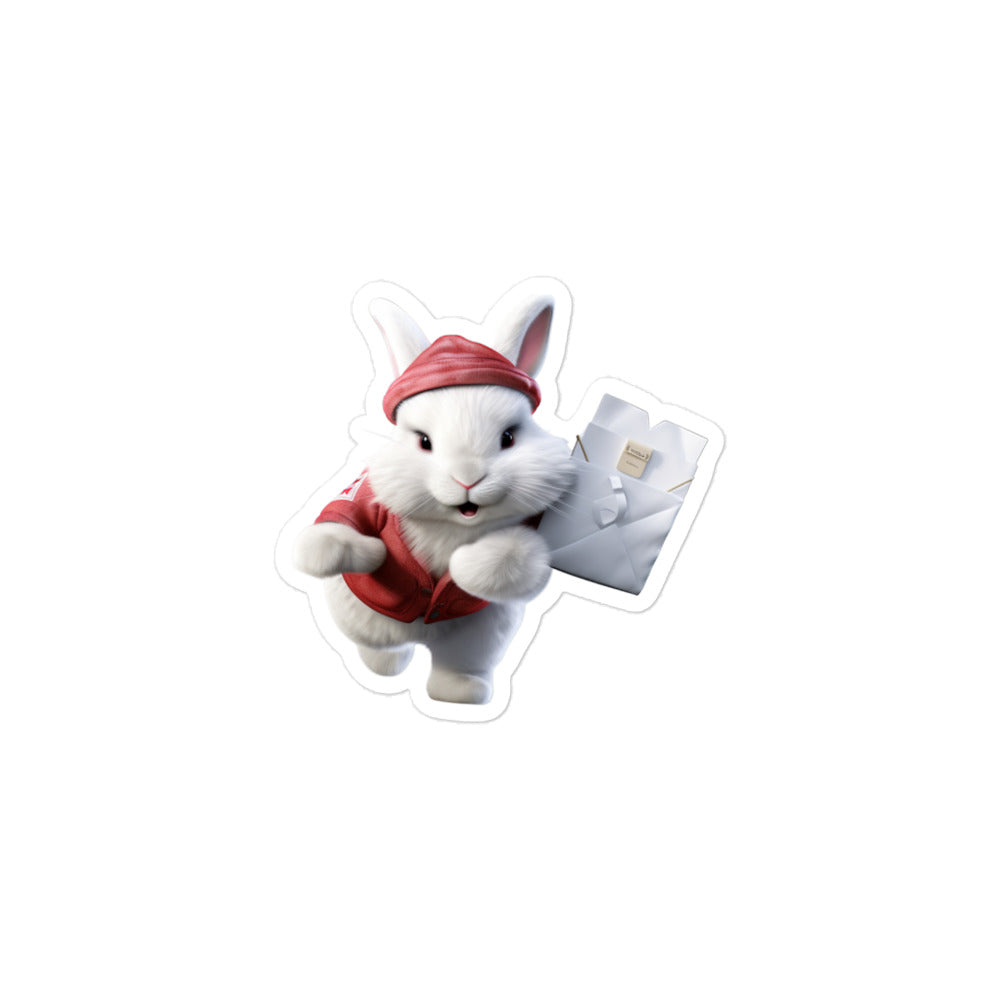 Satin Angora Mail Carrier Bunny Sticker - Stickerfy.ai