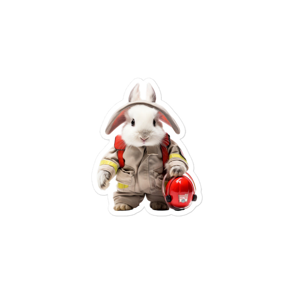 Satin Angora Brave Firefighter Bunny Sticker - Stickerfy.ai
