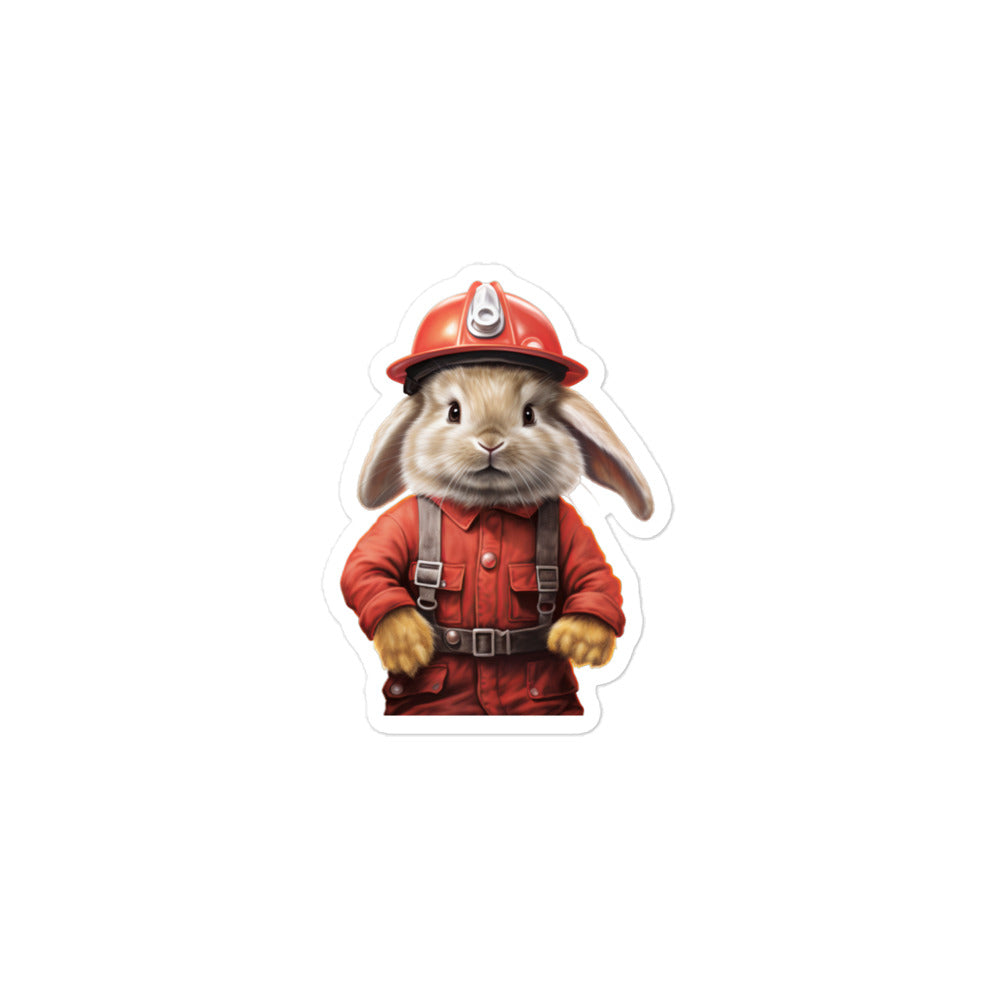 Satin Angora Brave Firefighter Bunny Sticker - Stickerfy.ai
