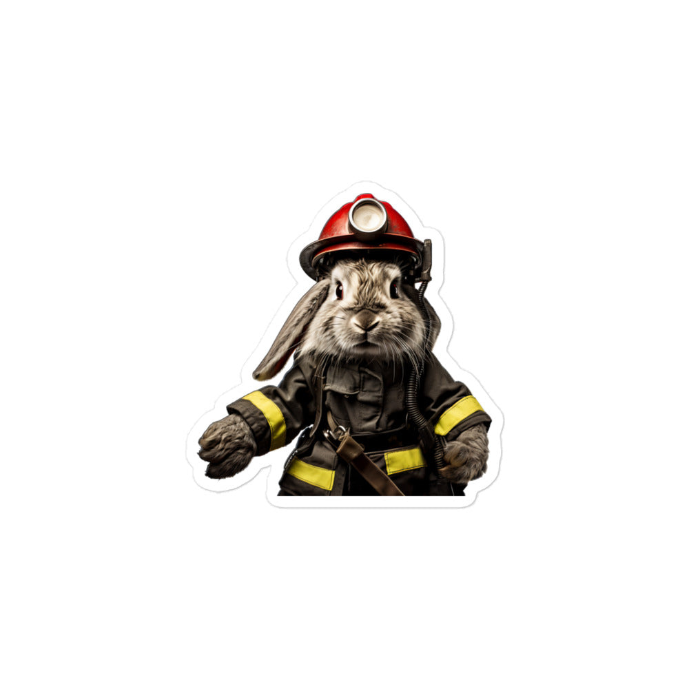 Silver Fox Brave Firefighter Bunny Sticker - Stickerfy.ai