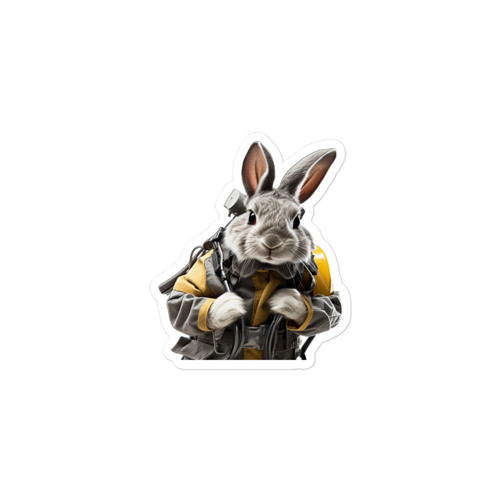 Silver Fox Brave Firefighter Bunny Sticker - Stickerfy.ai