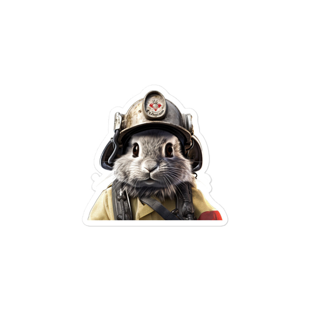 Silver Fox Brave Firefighter Bunny Sticker - Stickerfy.ai