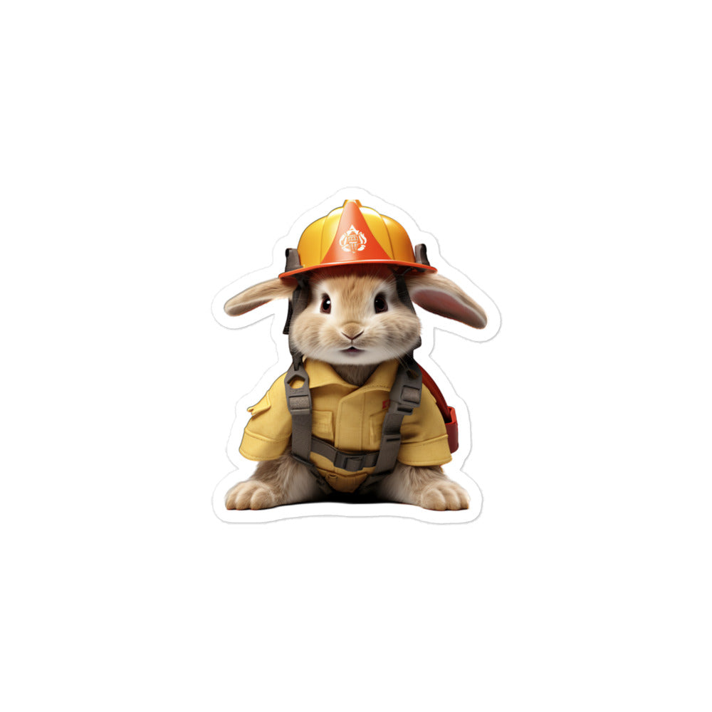 Tan Brave Firefighter Bunny Sticker - Stickerfy.ai