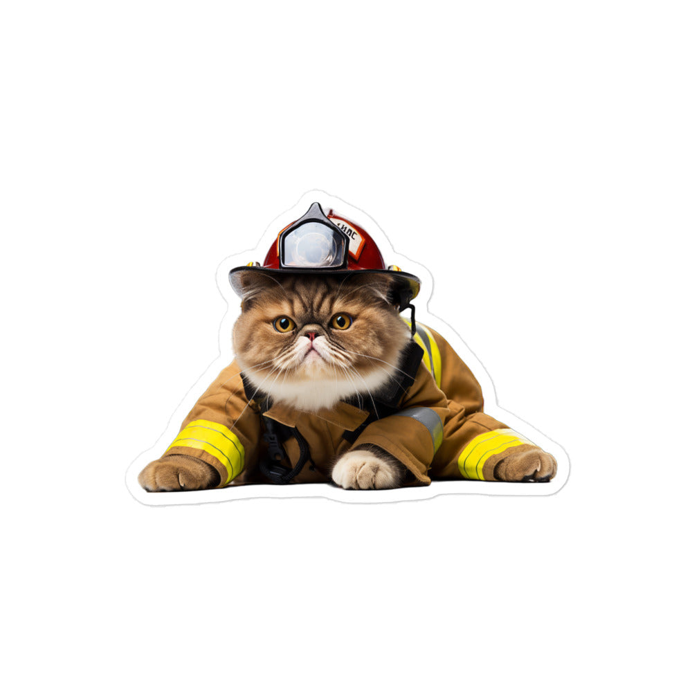 Exotic Shorthair Firefighter Sticker - Stickerfy.ai