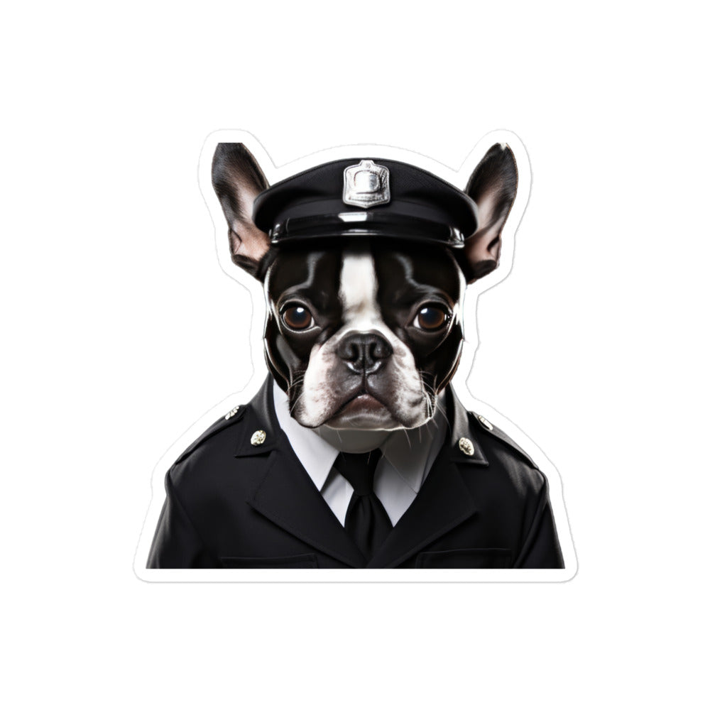 Boston Terrier Security Officer Sticker - Stickerfy.ai