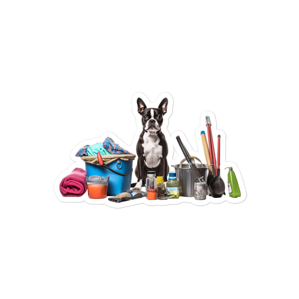 Boston Terrier Janitor Sticker - Stickerfy.ai