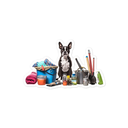 Boston Terrier Janitor Sticker - Stickerfy.ai
