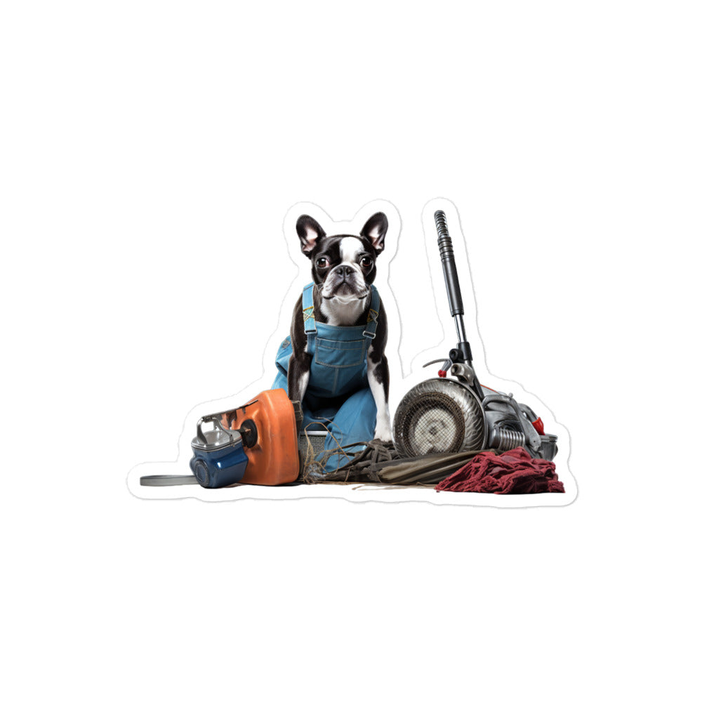 Boston Terrier Janitor Sticker - Stickerfy.ai